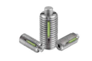 Pressori a molla con esagono incassato e puntale spianato, acciaio inox, con frenafiletto Pressori a molla con esagono incassato e puntale spianato, acciaio inox, con frenafiletto