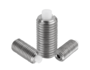 Pressori a molla con esagono incassato e puntale in POM spianato, acciaio inox Pressori a molla con esagono incassato e puntale in POM spianato, acciaio inox