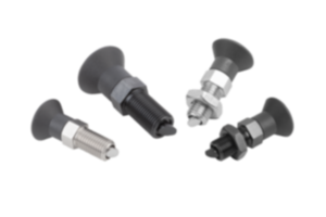 Spine di posizione in acciaio o acciaio inox con impugnatura a fungo in plastica, protezione antitorsione e smusso Spine di posizione in acciaio o acciaio inox con impugnatura a fungo in plastica, protezione antitorsione e smusso
