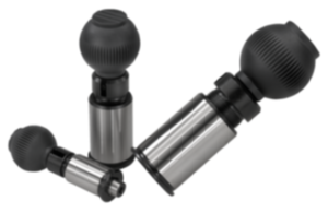 Precision indexing plungers, steel with plastic spherical knob and tapered indexing pin