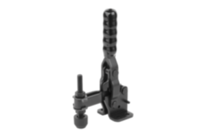 Toggle clamps, steel, black, vertical with horizontal foot and adjustable clamping spindle