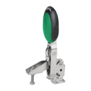 Sauterelle à levier vertical avec verrouillage de sécurité avec embase horizontale et broche de pression réglable, Inox Sauterelle à levier vertical avec verrouillage de sécurité avec embase horizontale et broche de pression réglable, Inox
