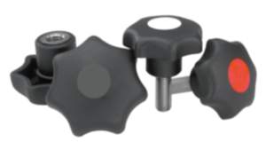 Bouton étoile en plastique avec insert en Inox similaire à DIN 6336 Bouton étoile en plastique avec insert en Inox similaire à DIN 6336