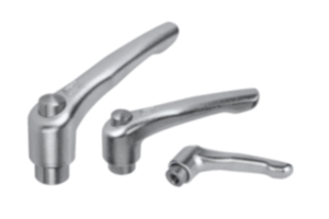 Clamping levers, stainless steel with internal thread and protective cap, threaded insert stainless steel