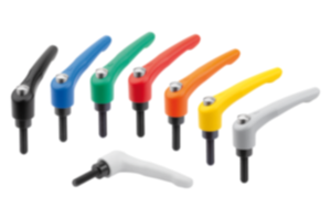 Clamping levers, die-cast zinc with external thread and protective cap, threaded pin black oxidised steel Clamping levers, die-cast zinc with external thread and protective cap, threaded pin black oxidised steel