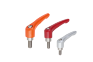 Leva di serraggio in zinco pressofuso con filettatura esterna, finitura satinata, inserto filettato in acciaio inox Leva di serraggio in zinco pressofuso con filettatura esterna, finitura satinata, inserto filettato in acciaio inox