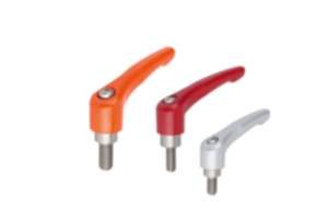 Clamping levers, die-cast zinc with external thread, threaded insert stainless steel