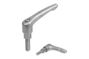 Maniglie a leva in zinco pressofuso con filettatura esterna e collare allungato, inserto filettato in acciaio inox Maniglie a leva in zinco pressofuso con filettatura esterna e collare allungato, inserto filettato in acciaio inox