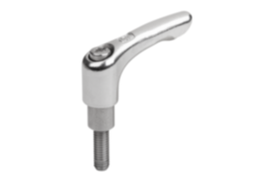 Maniglie a leva in acciaio inox con filettatura esterna e collare allungato, inserto filettato in acciaio inox Maniglie a leva in acciaio inox con filettatura esterna e collare allungato, inserto filettato in acciaio inox
