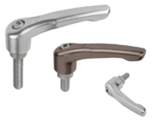 Leva di serraggio in acciaio inox, lucidata elettroliticamente o sabbiata, con filettatura esterna, inserto filettato in acciaio inox Leva di serraggio in acciaio inox, lucidata elettroliticamente o sabbiata, con filettatura esterna, inserto filettato in acciaio inox