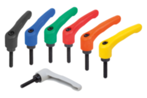 Clamping levers, plastic with external thread, threaded insert black oxidised steel Clamping levers, plastic with external thread, threaded insert black oxidised steel