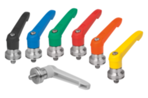 Manette indexable en plastique avec filetage et palier anti-friction, insert fileté en inox Manette indexable en plastique avec filetage et palier anti-friction, insert fileté en inox