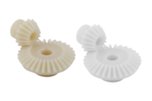 Engrenages coniques en plastique, rapport 1:2 traités par pulvérisation, denture droite, angle de pression 20° Engrenages coniques en plastique, rapport 1:2 traités par pulvérisation, denture droite, angle de pression 20°