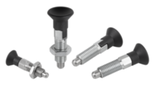 Indexing plungers ECO, steel or stainless steel, with plastic mushroom grip