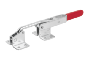 Sauterelle à crochet en acier ou en inox horizontale avec course de serrage longue et contre-butée Sauterelle à crochet en acier ou en inox horizontale avec course de serrage longue et contre-butée