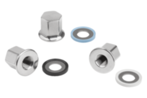 Écrous borgnes en Inox à embase et rondelles d‘étanchéité pour kit Hygienic USIT® Écrous borgnes en Inox à embase et rondelles d‘étanchéité pour kit Hygienic USIT®