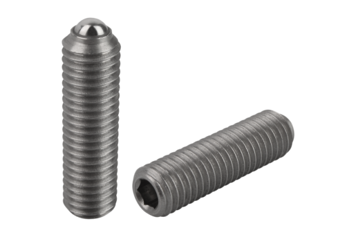 Pressori a molla con esagono incassato e sfera, modello lungo, forza elastica standard