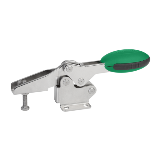 Schnellspanner horizontal mit waagrechtem Fuß und verstellbarer Andruckspindel, Edelstahl