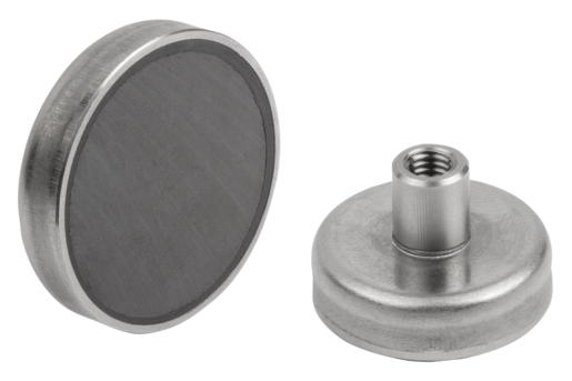 Magnete mit Innengewinde (Flachgreifer) aus Hartferrit mit Edelstahlgehäuse