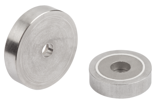 Magnete mit Zylinderbohrung (Flachgreifer) aus SmCo mit Edelstahlgehäuse