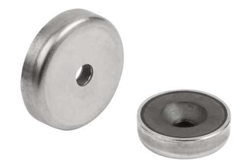 Magnete mit Senkbohrung (Flachgreifer) aus Hartferrit mit Edelstahlgehäuse
