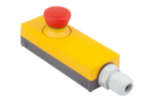 Bouton d'arrêt d'urgence dans boîtier « Minibox » Ø 22,3 mm entrée de câble M16