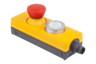 Bouton d'arrêt d'urgence avec bouton poussoir dans boîtier « Minibox » Ø 22,3 mm raccord M12