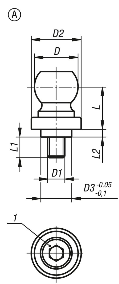 Spannkugeln mit Kalotte für Werkstück-Stabilisator, Form A