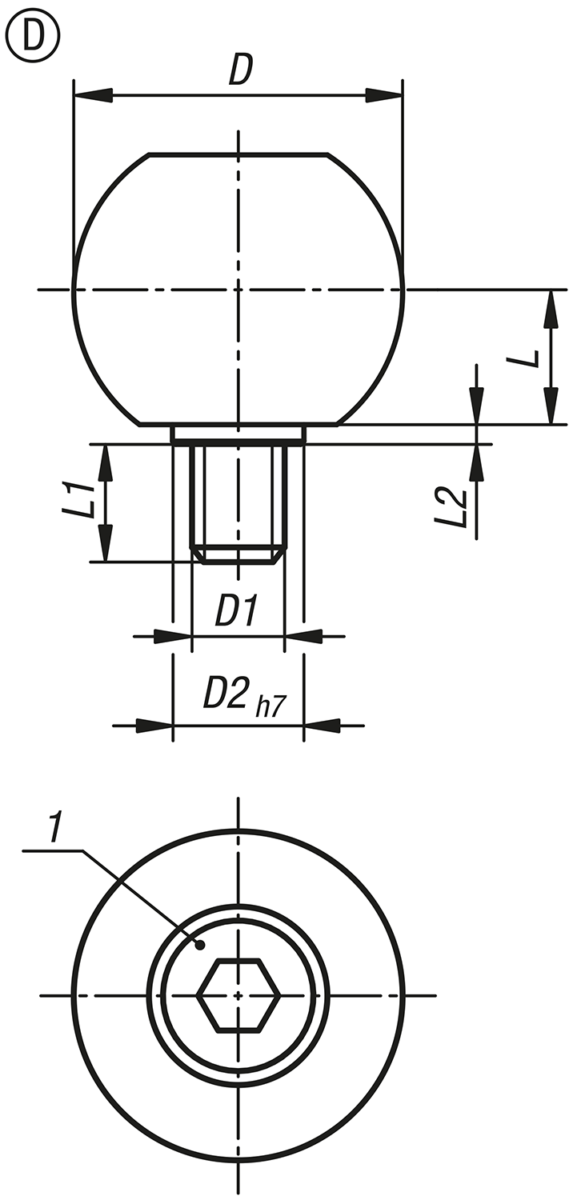 Spannkugeln mit Kalotte für Werkstück-Stabilisator, Form D