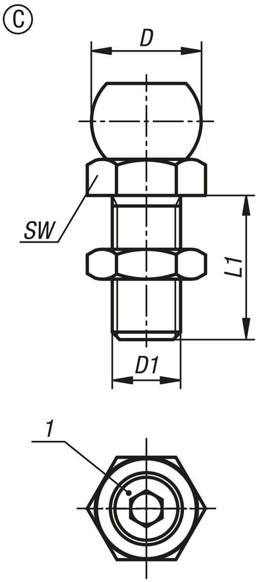 Spannkugeln mit Kalotte für Werkstück-Stabilisator, Form C