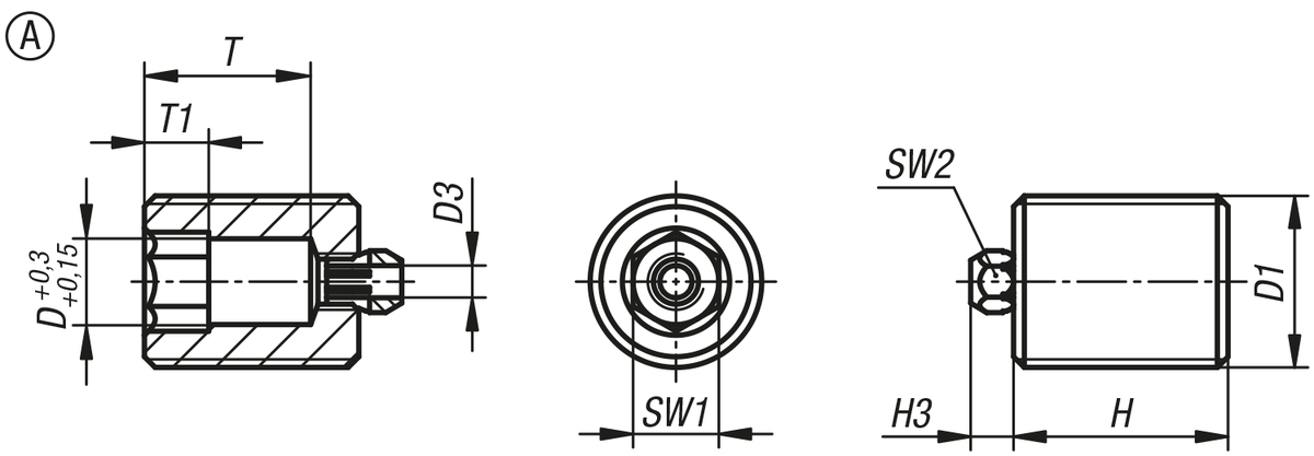 Positionierbuchsen Stahl oder Edelstahl für Zustandssensor, Form A, Gewinde durchgehend
