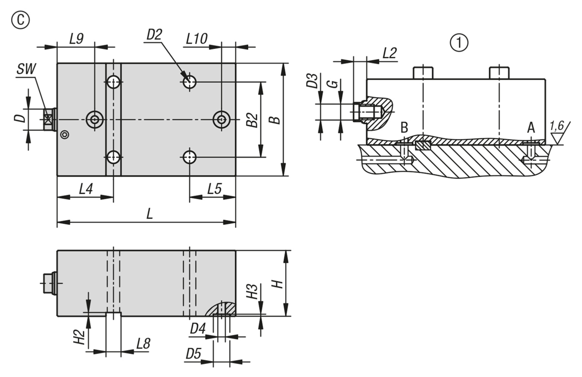 Blockzylinder hydraulisch mit Metallabstreifer doppelt / einfach wirkend mit Federrückstellung