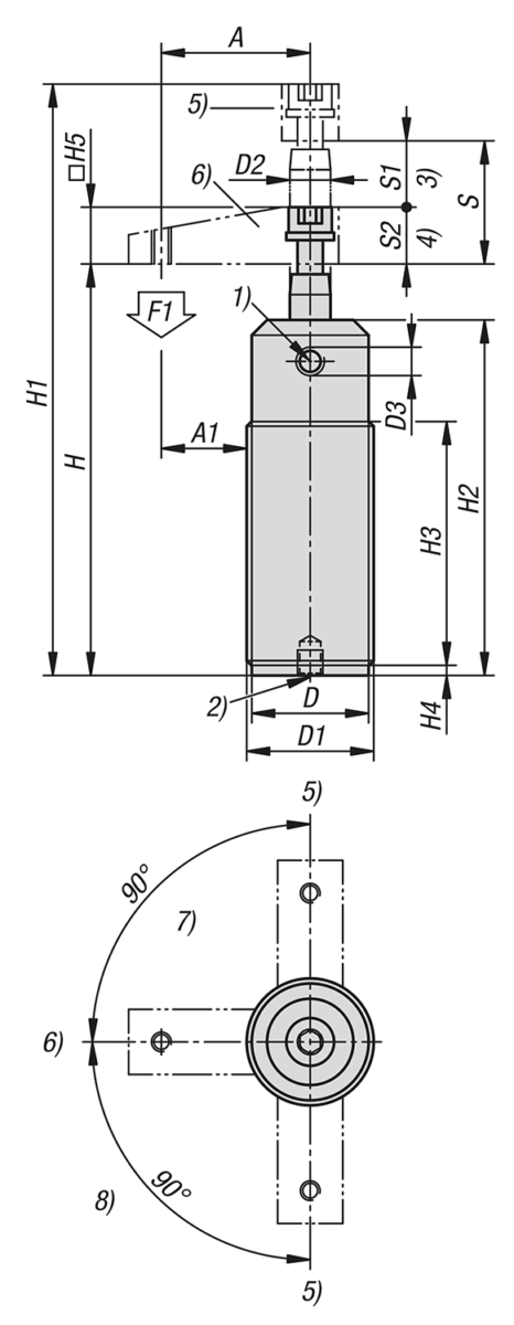 Vérin de bridage pivotant pneumatique à visser