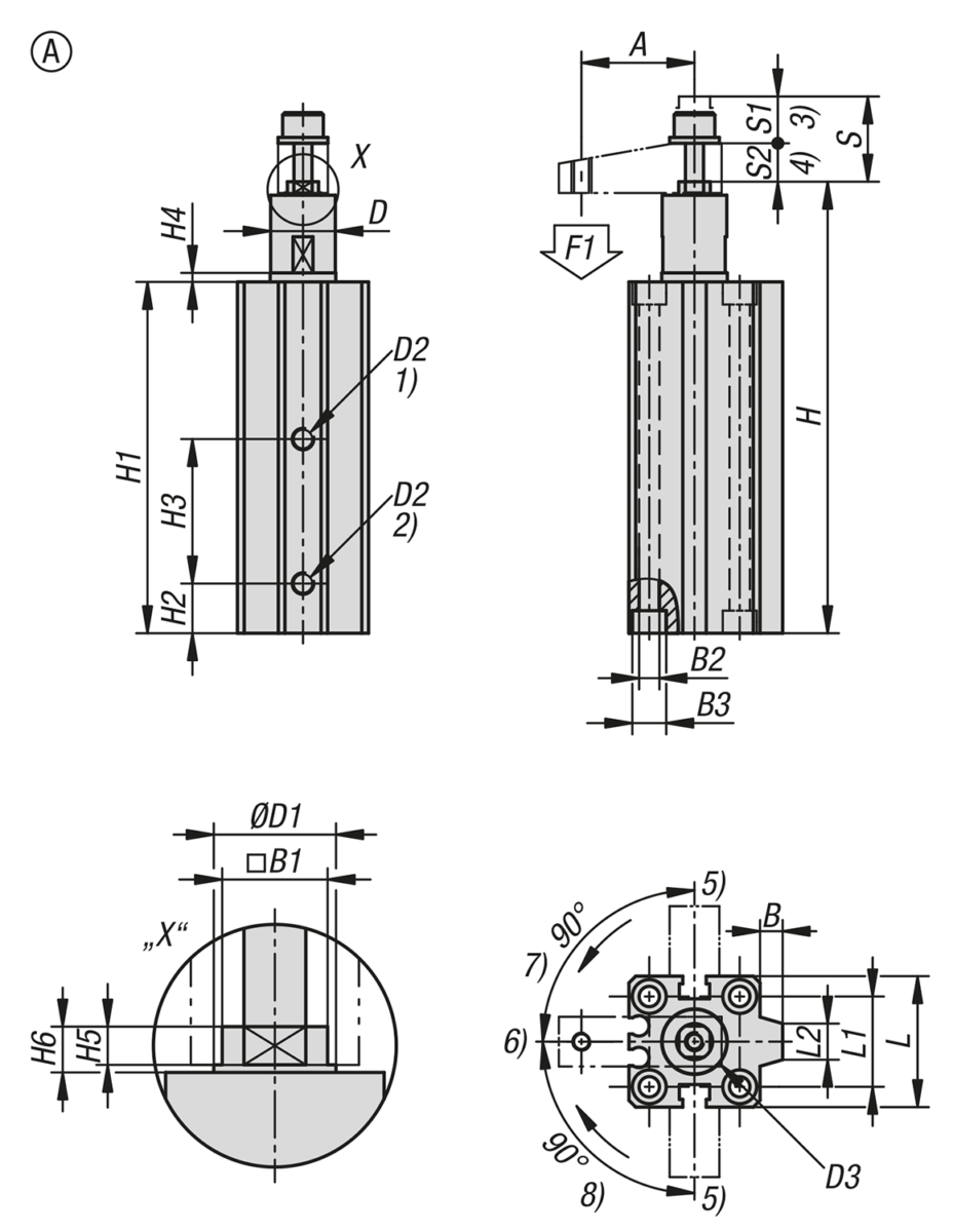 Vérin de bridage pivotant pneumatique corps monobloc