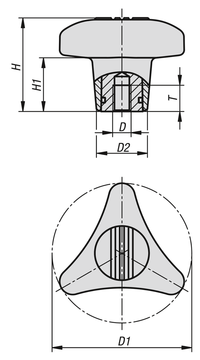 Pomello dinamometrico a tre lobi 