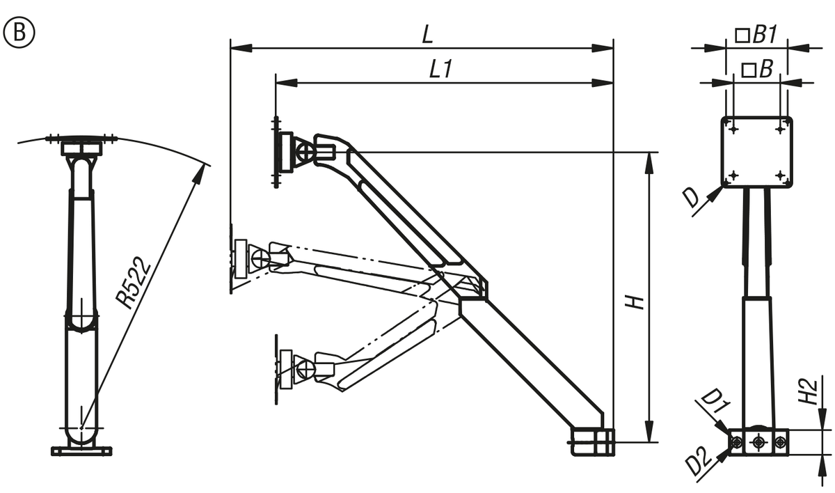 Monitorhalterungen Aluminium, höhenverstellbar
4 oder 5 Achsen, Form B, 5 Achsen
