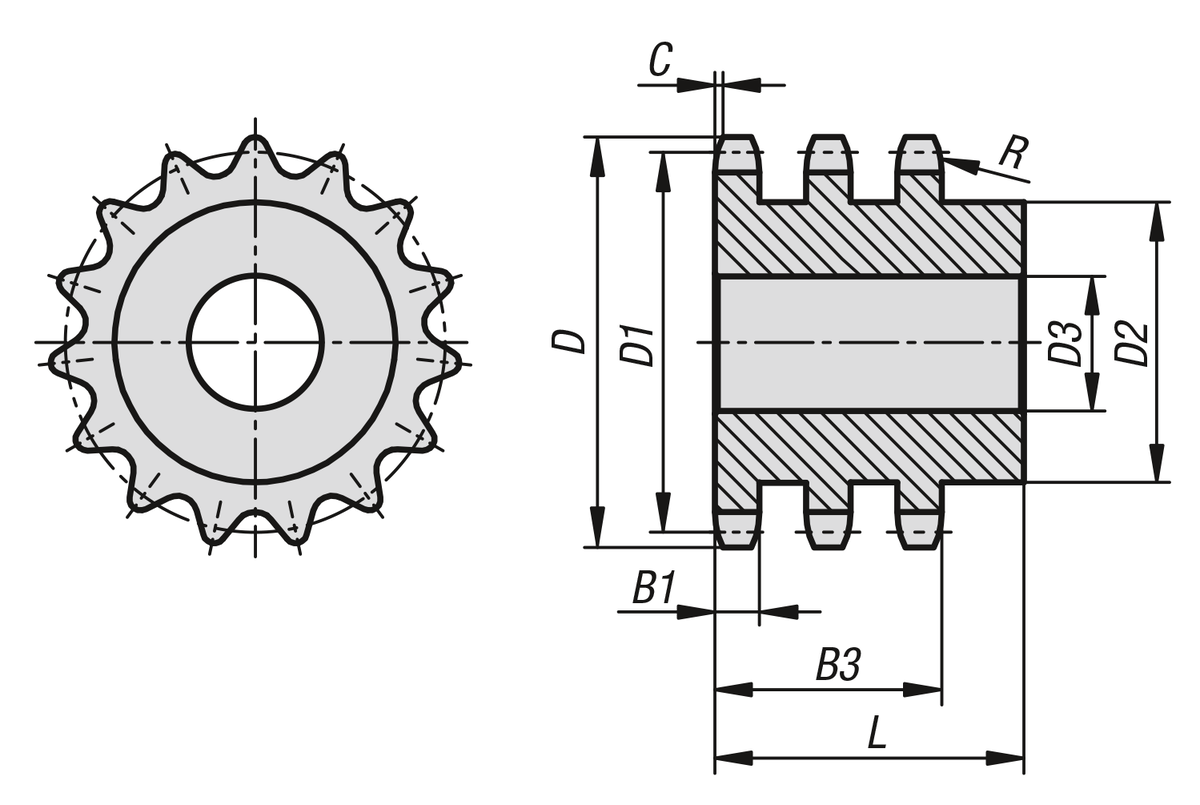 Kettenräder dreifach 3/4" x 7/16" DIN ISO 606