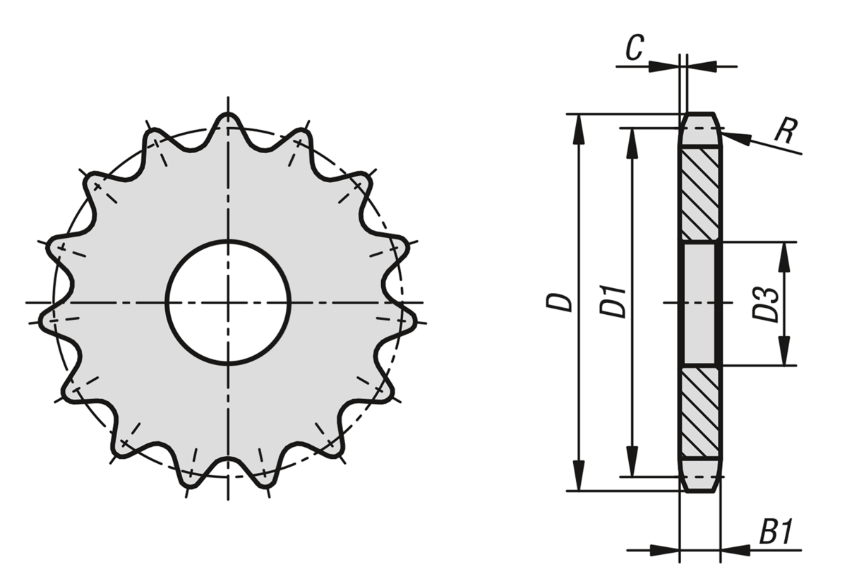 Kettenradscheiben einfach 1/2“ x 5/16“ DIN ISO 606