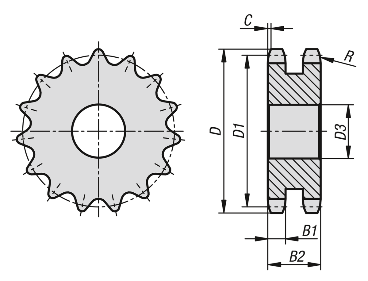 Kettenradscheiben zweifach 1 1/2" x 1" DIN ISO 606