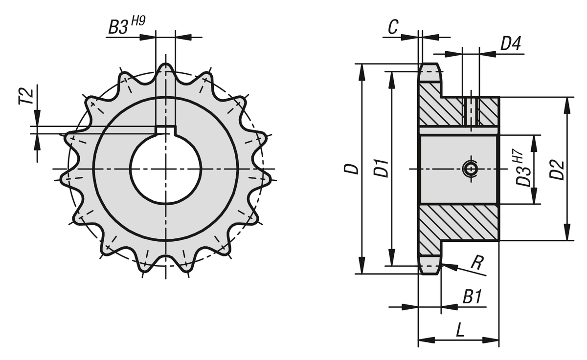 Kettenräder einfach 1“ x 17,02 mm DIN ISO 606, einbaufertig