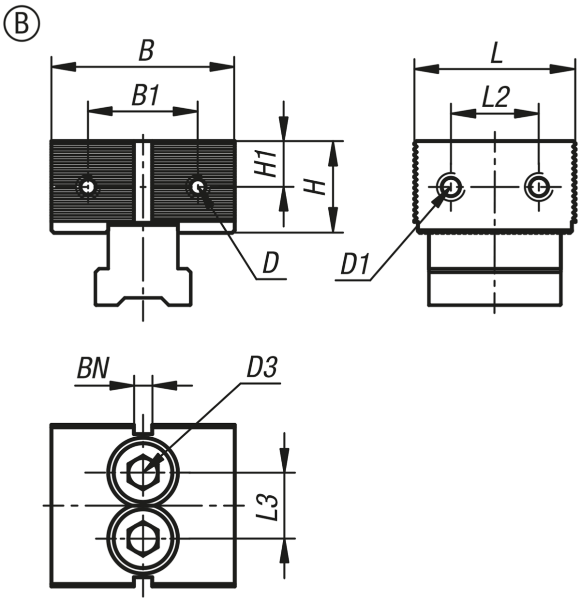 Festbacken DS für Mehrfach-Spannsystem, Form B, Festbacken geriffelt