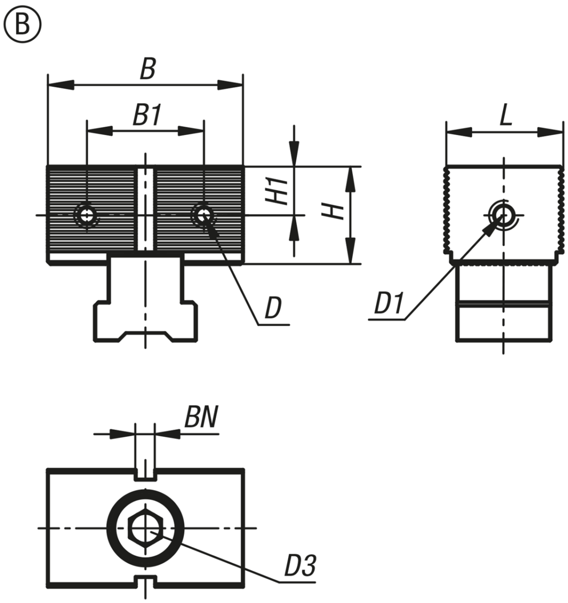 Festbacken ES für Mehrfach-Spannsystem, Form B, Festbacken geriffelt