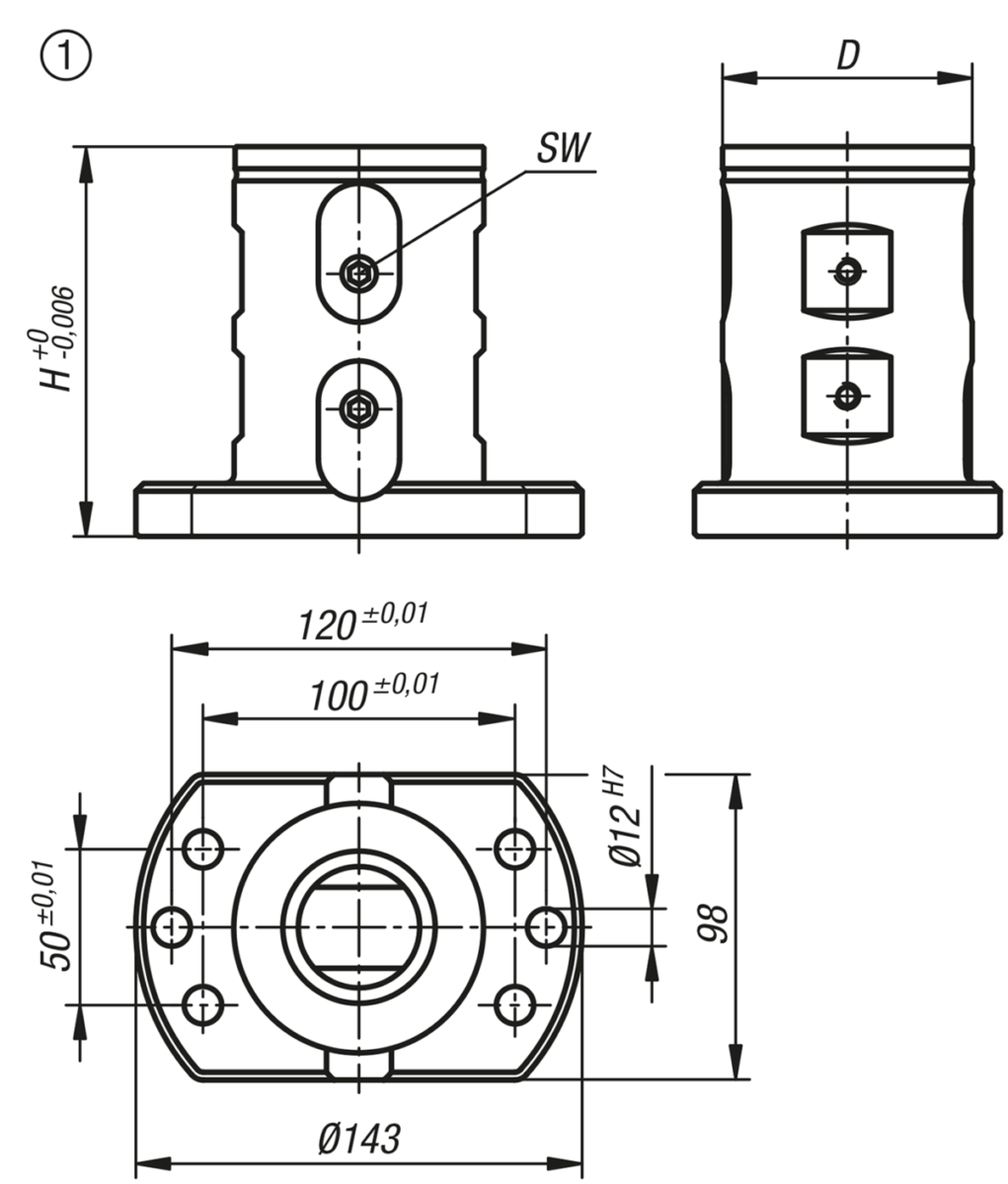 UNI lock 5-Achs-Basismodul Doppelspannung Systemgröße 80 mm, mit Fuß