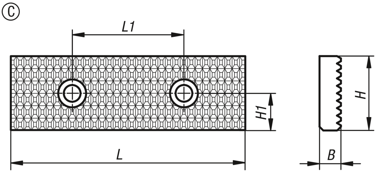 Einschraubbacken für Zentrisch-Spanner 65-80-125 mm, Form C, quer geriffelt