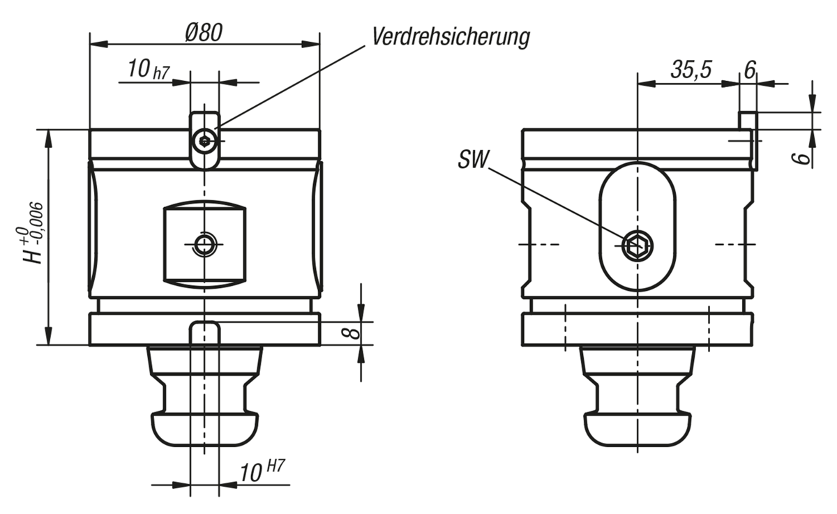 UNI lock 5-Achs-Aufbauspannmodul Systemgröße 80 mm