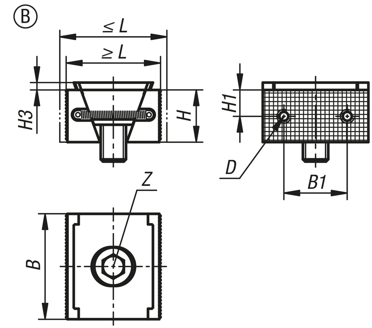 Keilspanner, Form B, Spannflächen geriffelt
