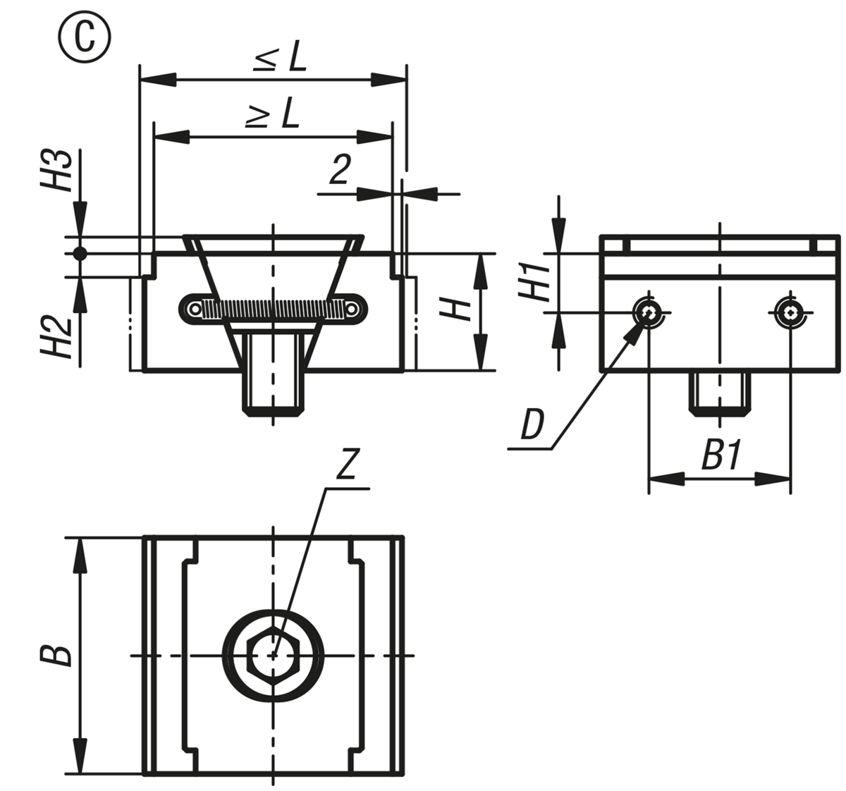 Keilspanner, Form C, mit Stufe