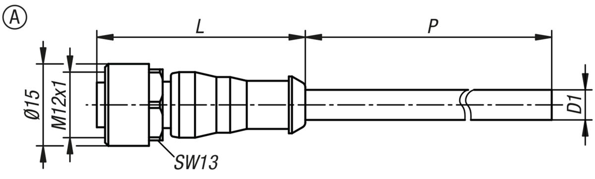 Steckverbinder Buchse M12x1 mit Schraubverriegelung, Form A, Buchse gerade