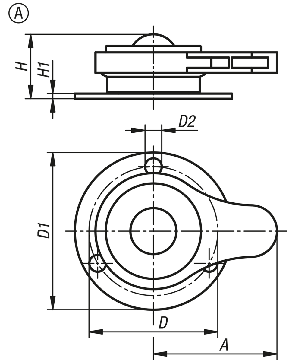 Kugelrollen Stahl mit klemmbarer Kugel, Form A