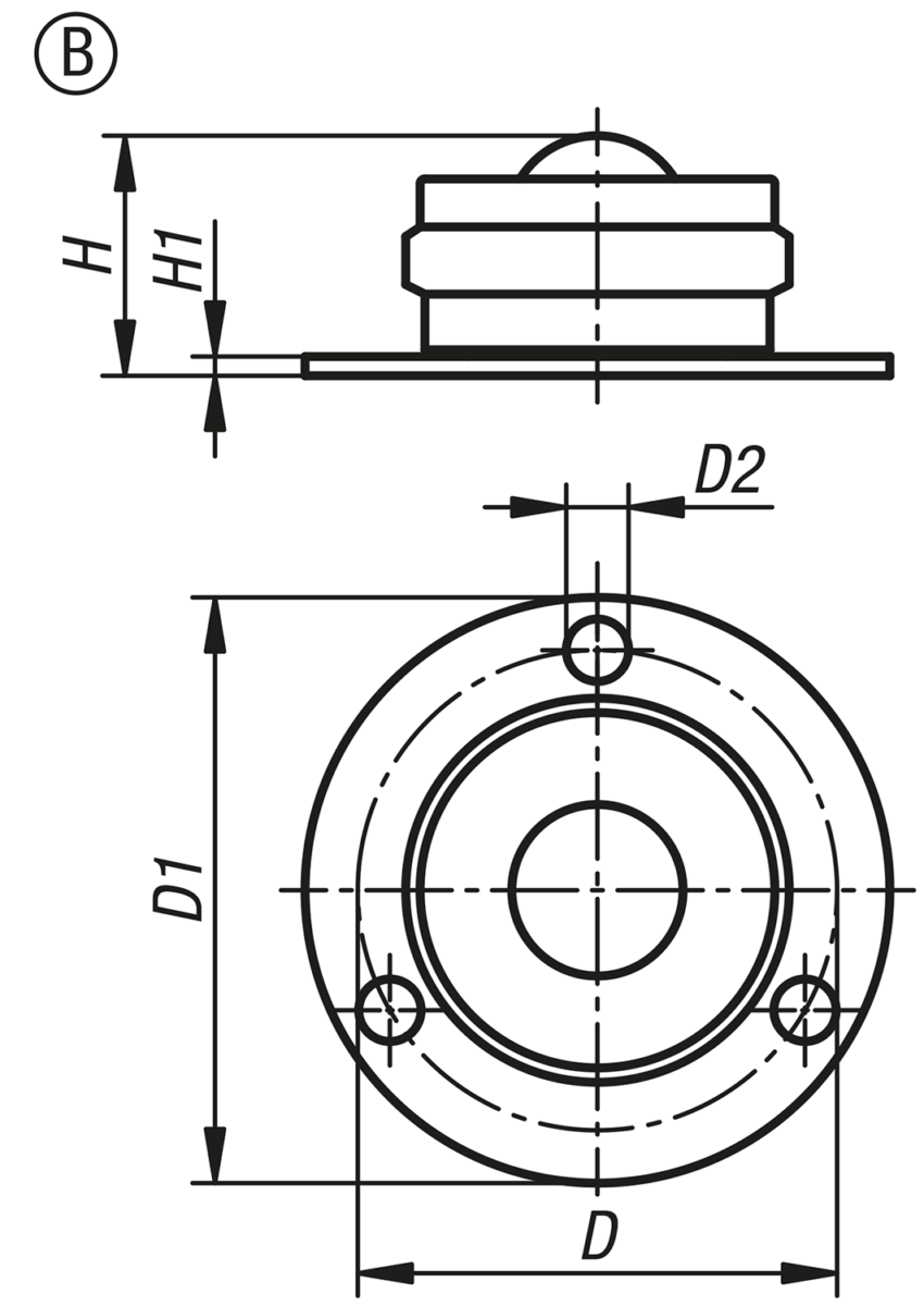Kugelrollen Stahl mit klemmbarer Kugel, Form B